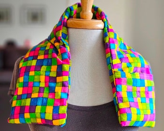 30" Hot cold shoulder wrap - neck pack - microwave rice heating pad - washable cover - injury relief - cold pack - colorful grid flannel