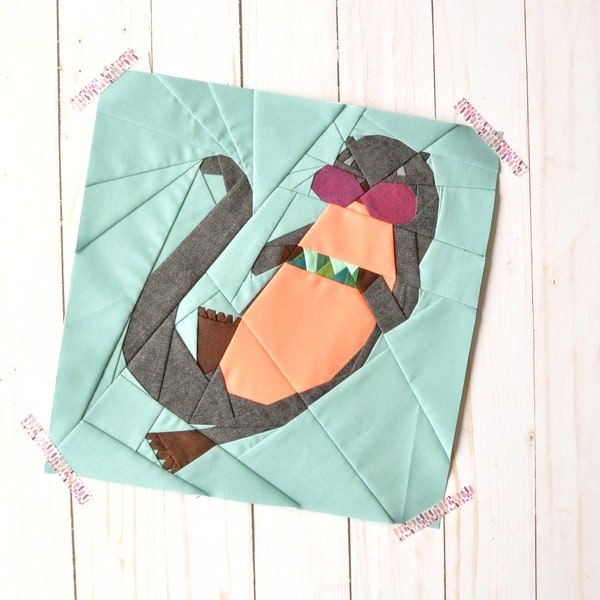 PDF Otter Quilt Block Pattern - 10 inch foundation paper piecing pattern - fpp - animal design - DIY sewing project - Play with Purpose