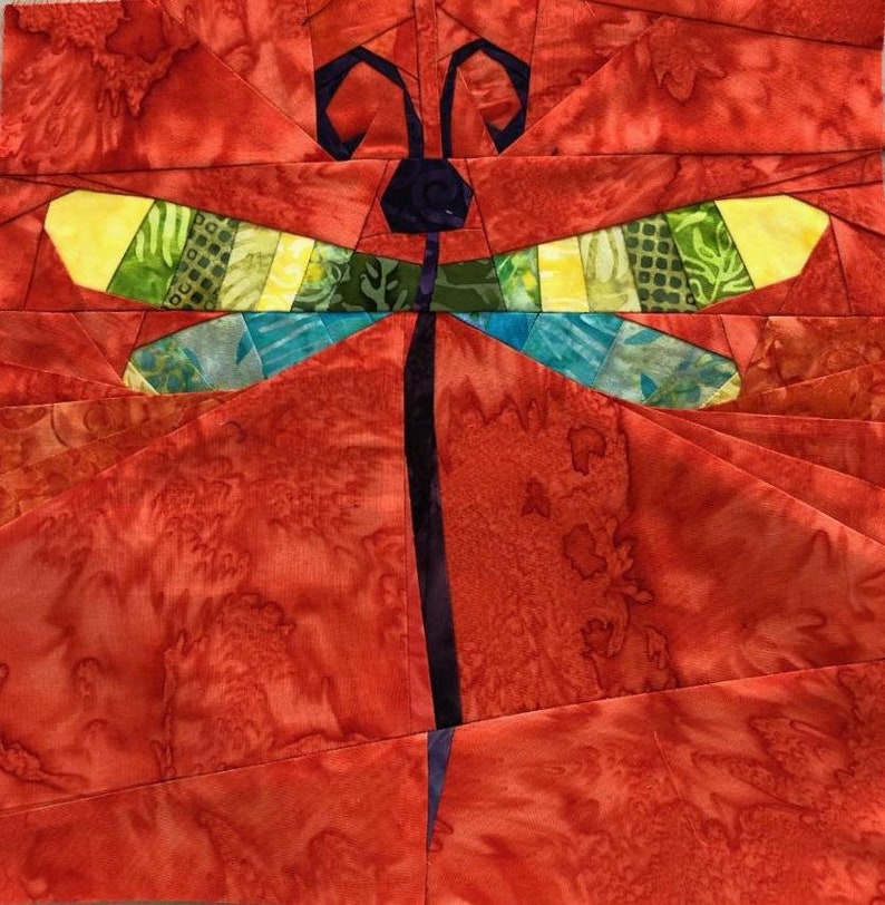 PDF Pattern dragonfly quilt block 10-inch foundation paper piecing pattern fpp pattern sewing project Skinny Bug Studio dragonfly image 3