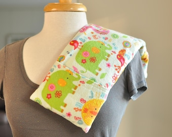 18" Hot cold shoulder wrap - neck pack - microwave rice pad - washable cover - boo boo bag - nursery accessory - flannel elephant snake