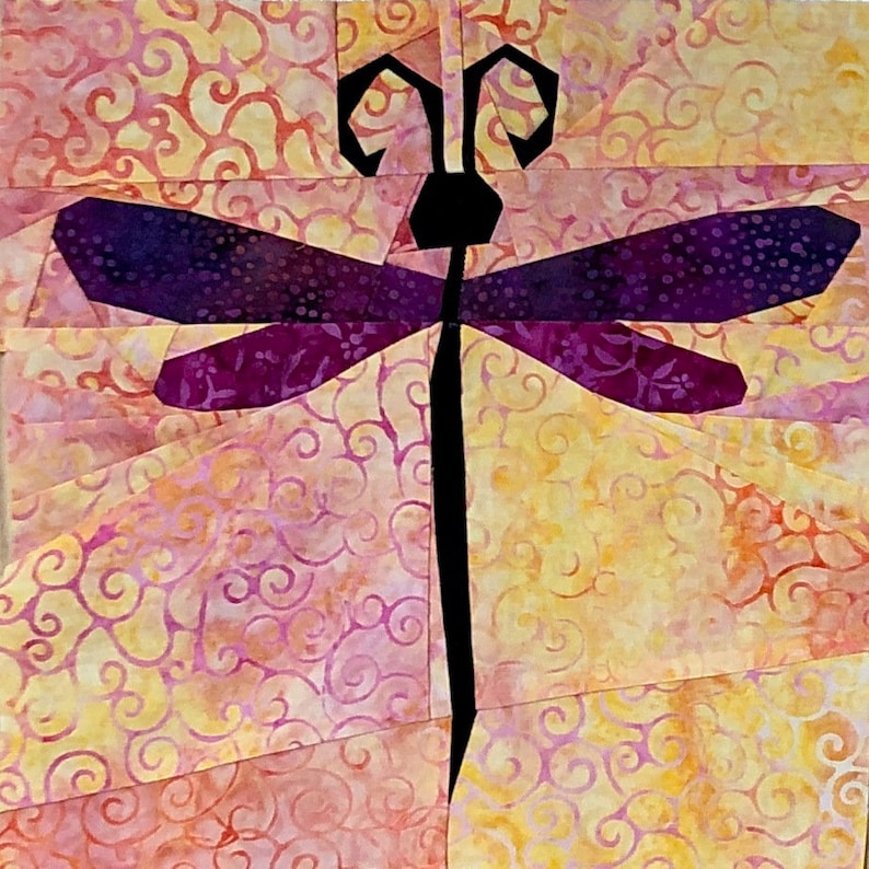 PDF Pattern dragonfly quilt block 10-inch foundation paper piecing pattern fpp pattern sewing project Skinny Bug Studio dragonfly image 5