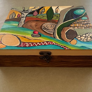 Holzteebox mit 9 Fächern und Riegel, handgemalter rustikaler Teeorganisator, Holz-Teeküchen-Aufbewahrungsbox, Geschenk für Teeliebhaber, Schmuckbox