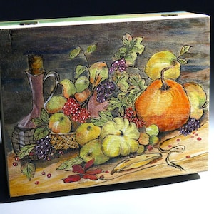 Hand-Painted Wooden Jewelry Box: Vintage Still Life, Personalized Engraving