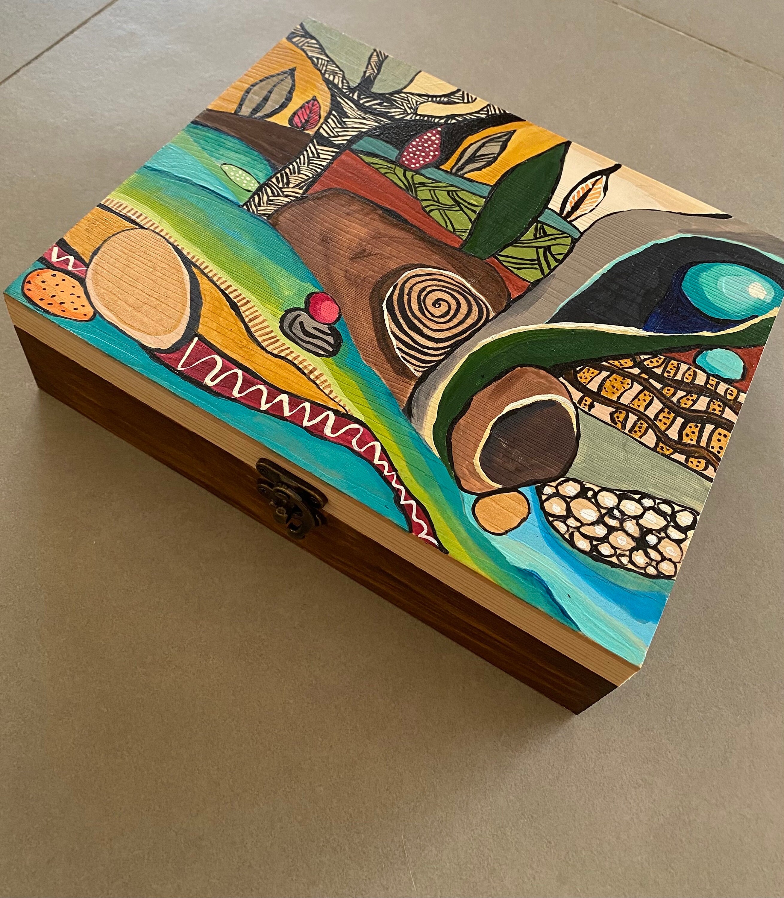 Wooden Tea Box With 9 Compartments and Latch, Hand Painted Rustic Tea ...