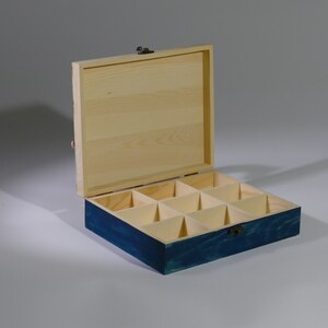 Rustic Tea Box With 9 Compartments, Wooden Tea Bag Organizer, Colorful ...