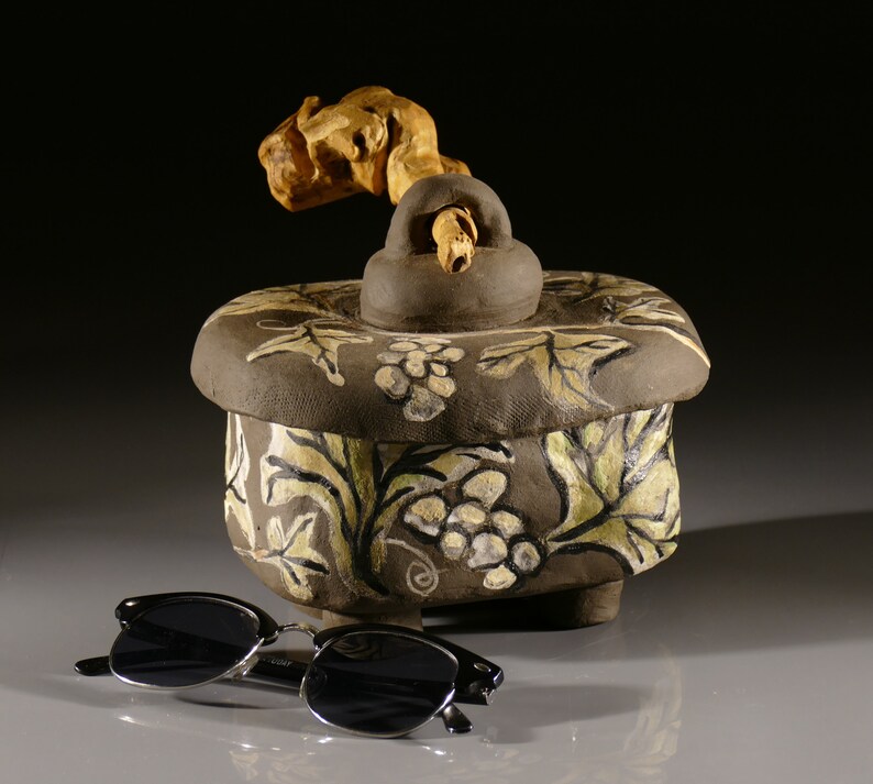 Elegant Ceramic Box With Lid & Rustic Olive Wood Handle Etsy