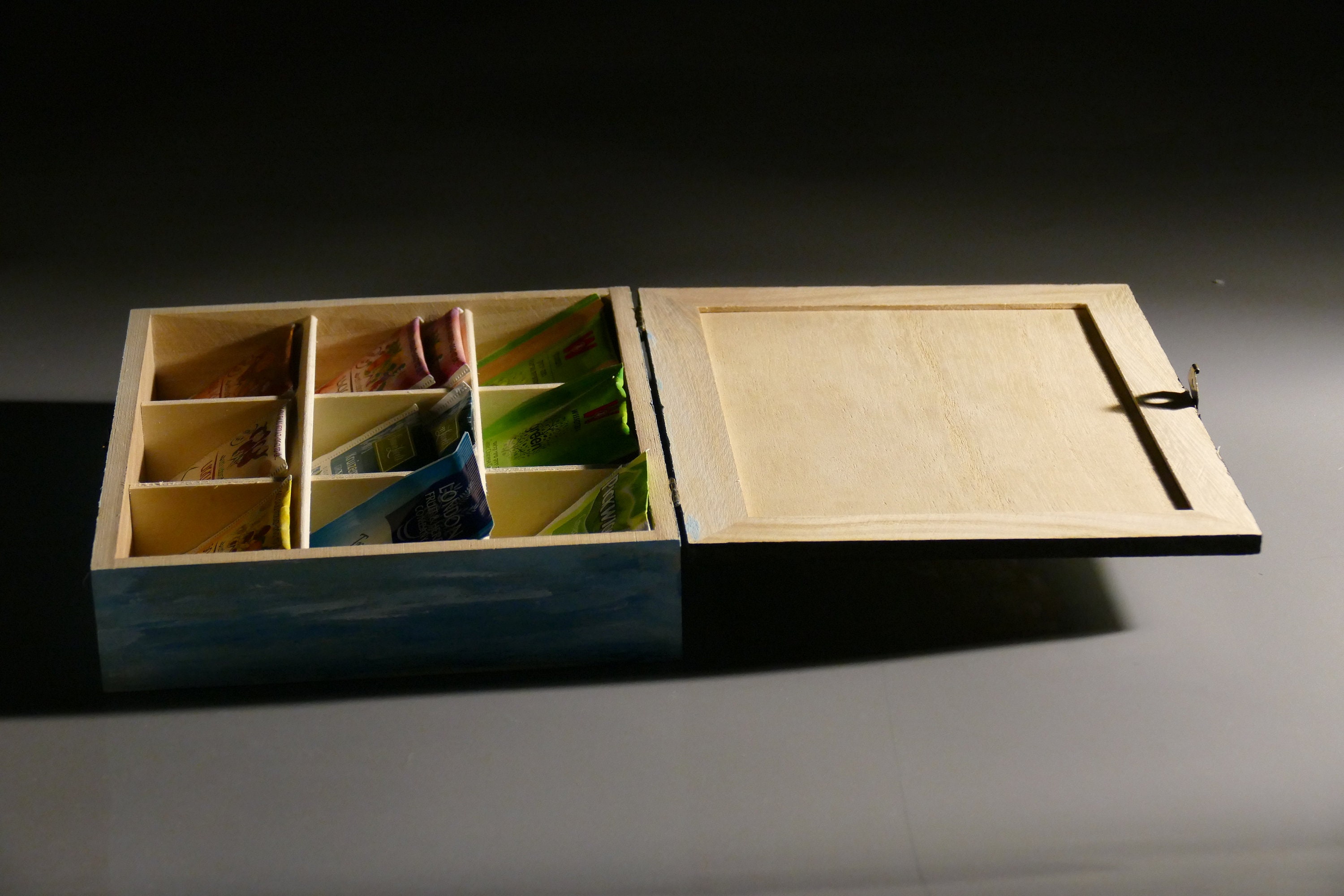 Wooden Tea Box With 9 Compartments and Latch, Hand Painted Rustic Tea ...