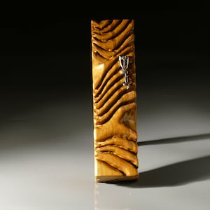 Unique Handmade Carved Wood Mezuzah Case, Artisan Judaica, Jewish Home Gift from Israel, Home Blessing Protection Rustic Modern Jewish Decor