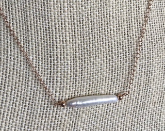 Biwa Pearl Bar Necklace