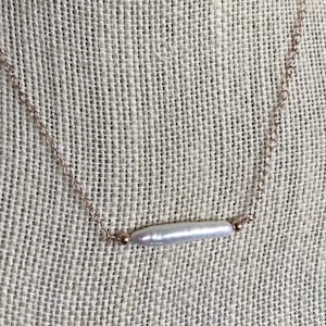 Biwa Pearl Bar Necklace