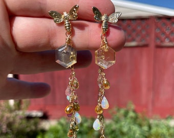 Gold-filled Honeybee and Rainbow Honey Earrings