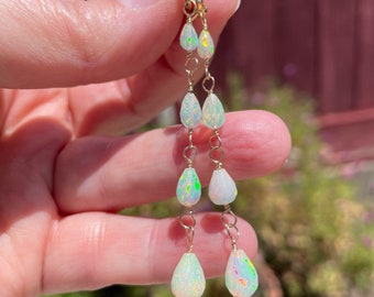 Ethiopian Opal Teardrop Dangle Earrings