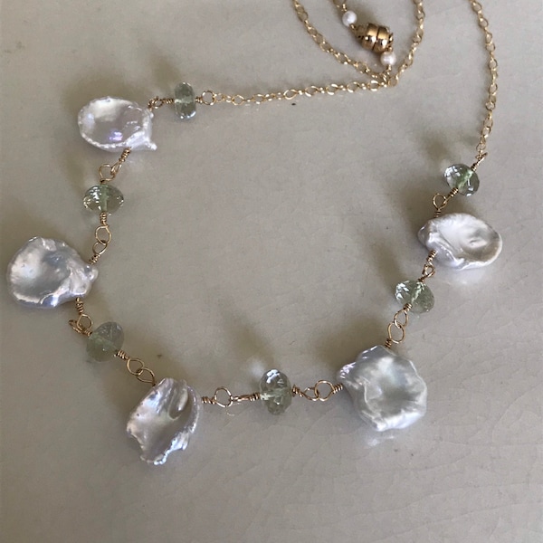 Keishi Pearl and Green Amethyst Necklace