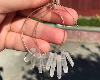 Crystal Quartz and Gold-filled Hoop Earrings
