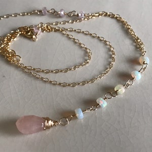 Ethiopian Opal and Morganite Gold-filled Y-necklace