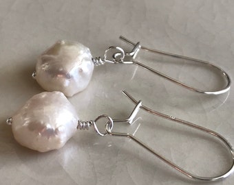 White Rosebud Freshwater Pearl Earrings in Sterling Silver