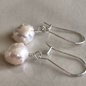 White Rosebud Freshwater Pearl Earrings in Sterling Silver image 1