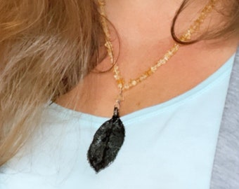 Rough Citrine and Oxidized Silver Leaf Necklace
