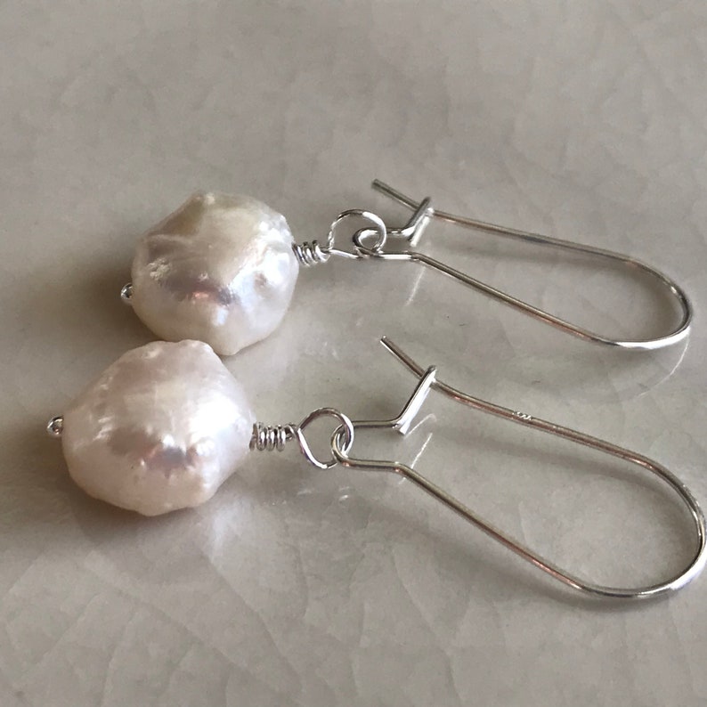 White Rosebud Freshwater Pearl Earrings in Sterling Silver image 1