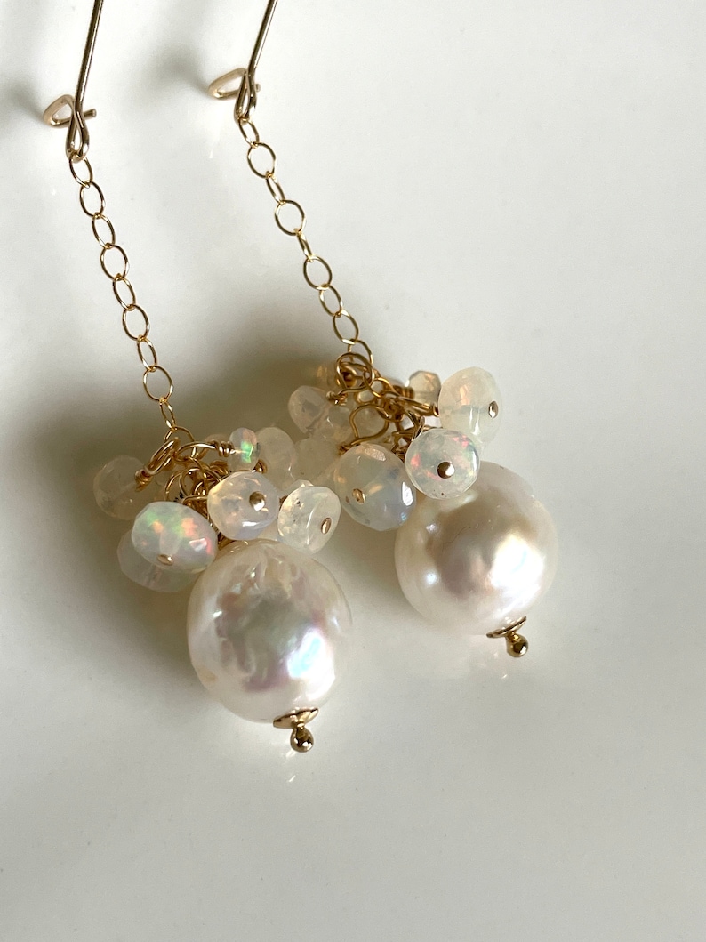 Edison Pearl and Ethiopian Opal Drop Earrings image 3