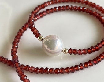 Garnet and Edison Pearl Beaded Gemstone Necklace