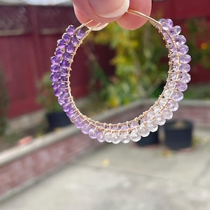 Amethyst Gold-filled and Wire-wrapped Hoop Earrings