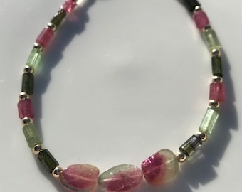 Watermelon Tourmaline Stacking Slice Bracelet