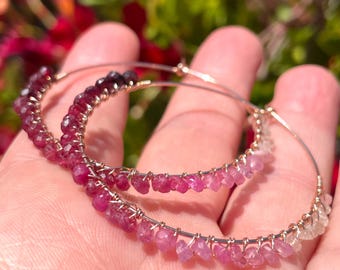 Ombré Ruby Gemstone Hoop Earrings in 14K Rose Gold-filled
