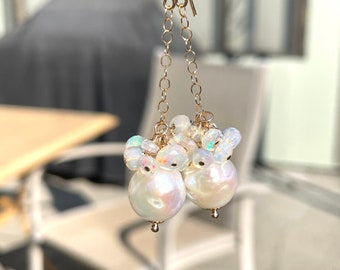 Edison Pearl and Ethiopian Opal Drop Earrings
