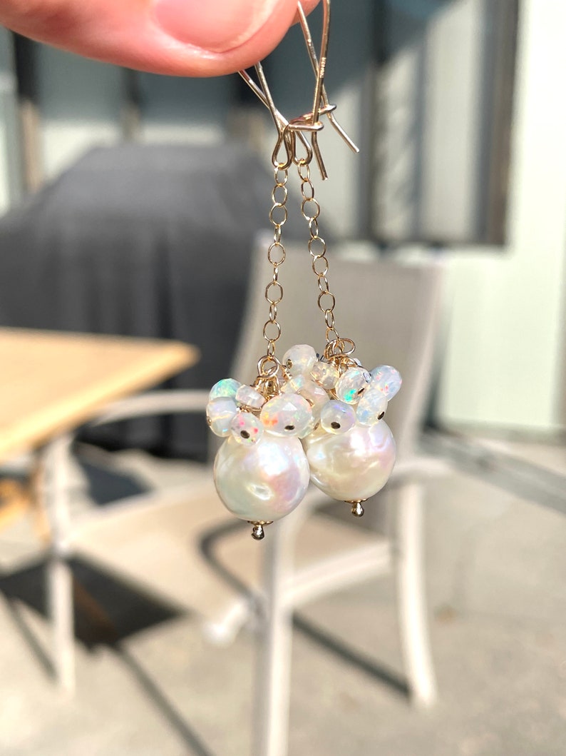 Edison Pearl and Ethiopian Opal Drop Earrings image 1