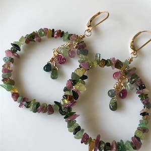 Multi-Tourmaline Gemstone Hoop Earrings