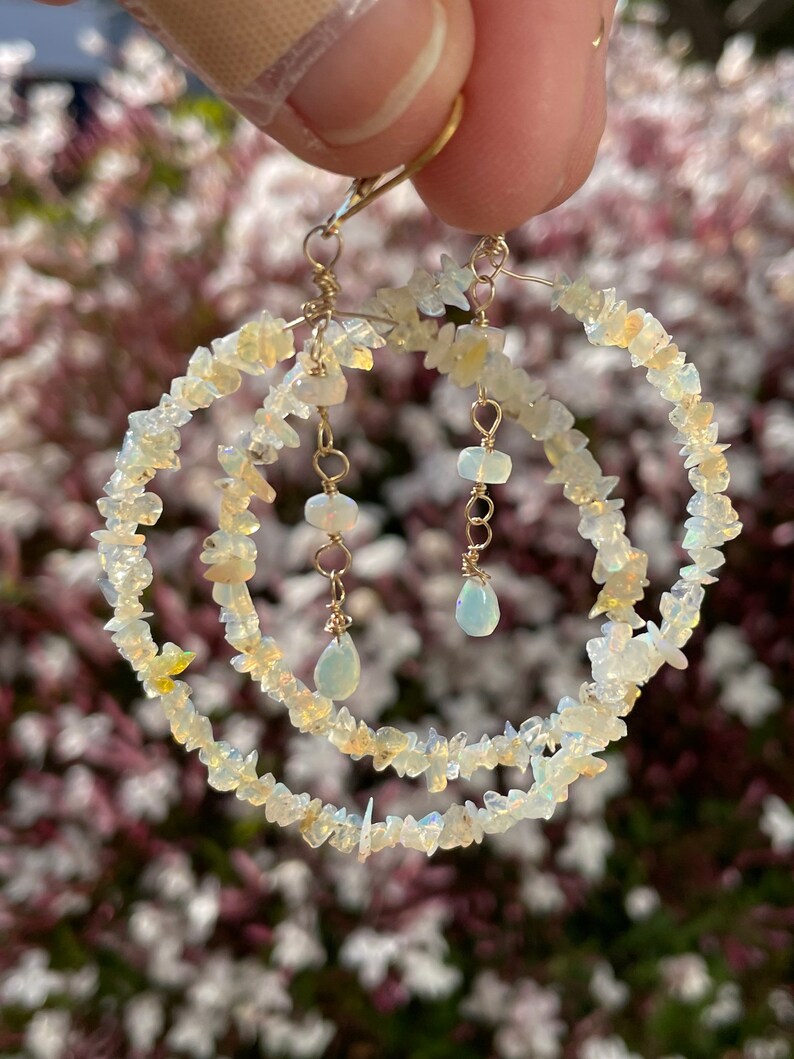 Ethiopian Opal Rough-cut Chip and Gold-filled Hoop Earrings image 7
