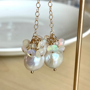 Edison Pearl and Ethiopian Opal Drop Earrings image 6