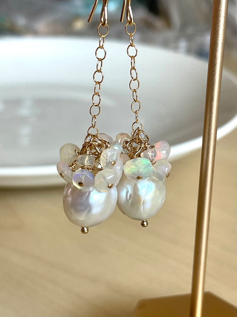 Edison Pearl and Ethiopian Opal Drop Earrings image 6