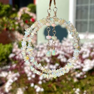 Ethiopian Opal Rough-cut Chip and Gold-filled Hoop Earrings image 2