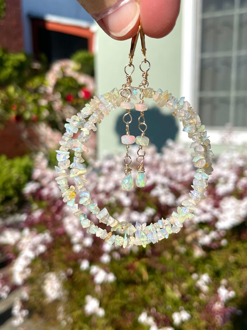 Ethiopian Opal Rough-cut Chip and Gold-filled Hoop Earrings image 2