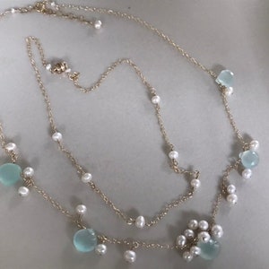 Blue Chalcedony and Freshwater Pearl Gold-filled Necklace - Etsy