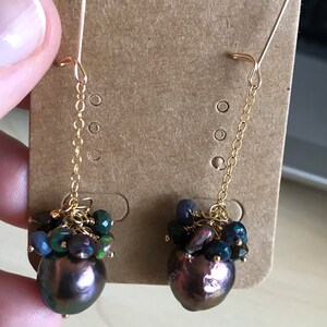 Black Edison Pearl and Ethiopian Opal Earrings image 7