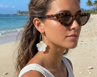 Mother of Pearl Plumeria Hoop Earrings