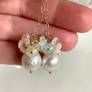 Edison Pearl and Ethiopian Opal Drop Earrings image 4