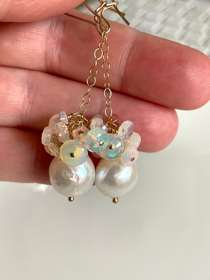 Edison Pearl and Ethiopian Opal Drop Earrings image 4