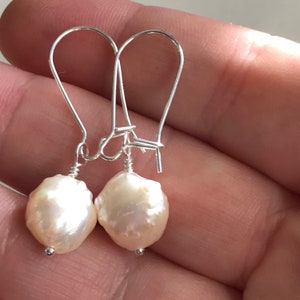 White Rosebud Freshwater Pearl Earrings in Sterling Silver image 2