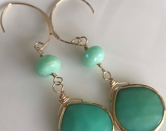 Bezel-set Chrysoprase Earrings