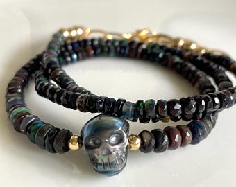 Black Opal and Freshwater Skull Pearl Necklace
