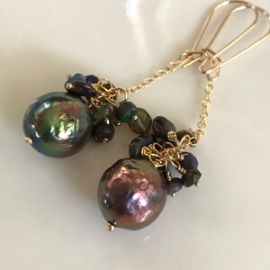 Black Edison Pearl and Ethiopian Opal Earrings image 10