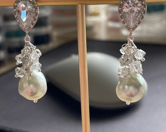 Silver South Sea Pearl and Diamond Earrings