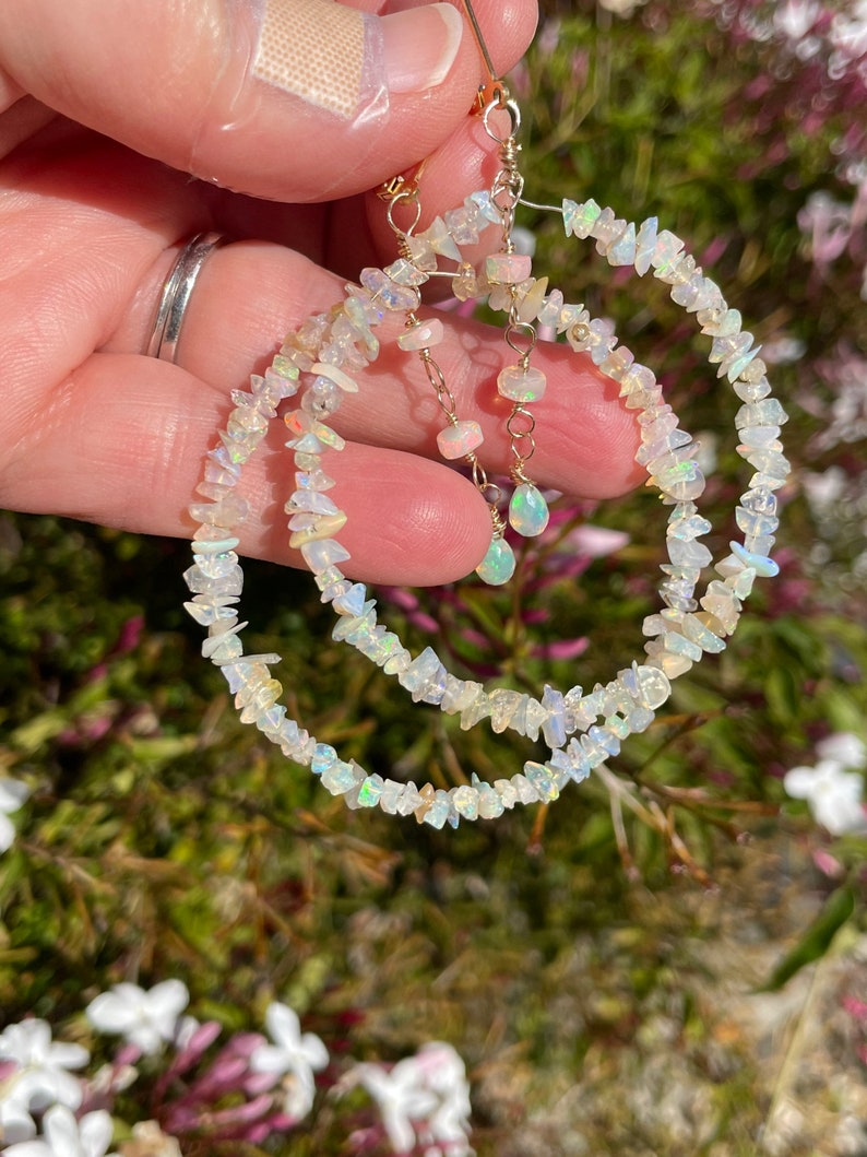 Ethiopian Opal Rough-cut Chip and Gold-filled Hoop Earrings image 6