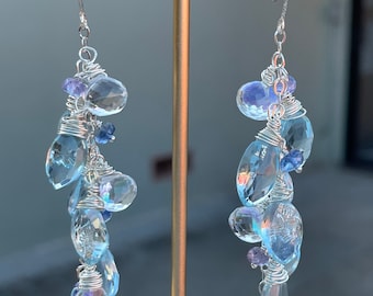Aurora - Sky-blue Topaz, Tanzanite, Kyanite, and Rainbow Quartz in Sterling Silver