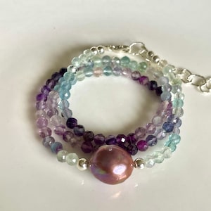 Fluorite and Baroque Edison Pearl Beaded Gemstone Necklace