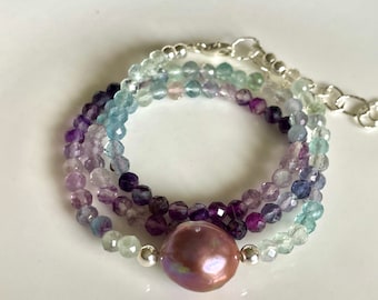 Fluorite and Baroque Edison Pearl Beaded Gemstone Necklace